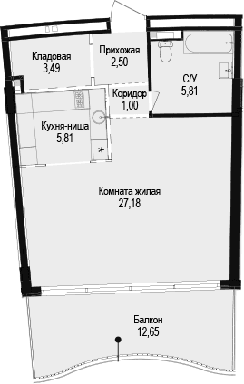 Студия, 45.79 м²