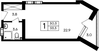 Студия, 30.3 м²