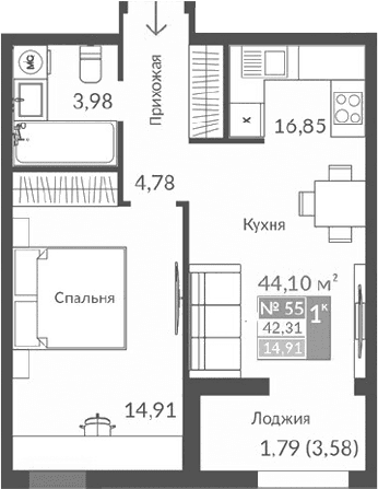 2-комн., 40.52 м²