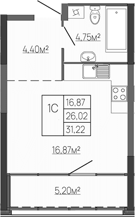Студия, 26.02 м²