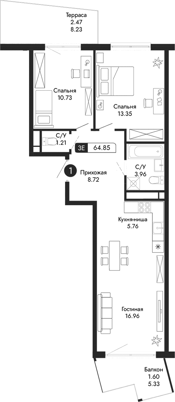 3-комн., 60.78 м²