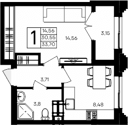 1-комн., 30.55 м²