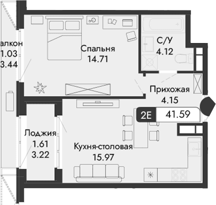 2-комн., 38.95 м²