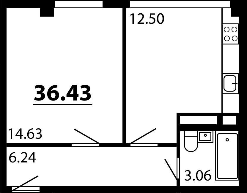 1-комн., 36.43 м²
