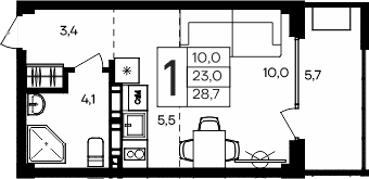 Студия, 23 м²