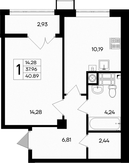 1-комн., 37.96 м²