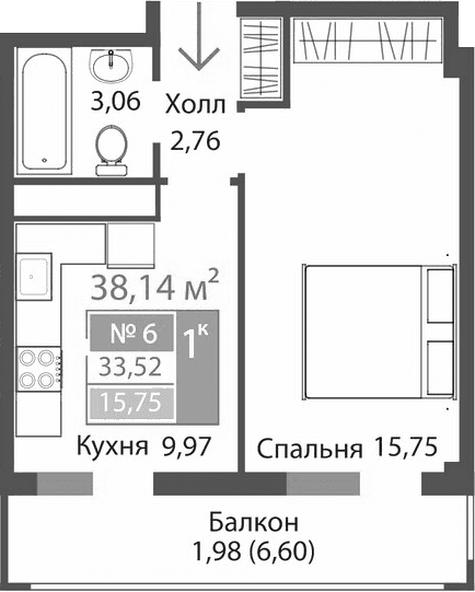 1-комн., 31.54 м²
