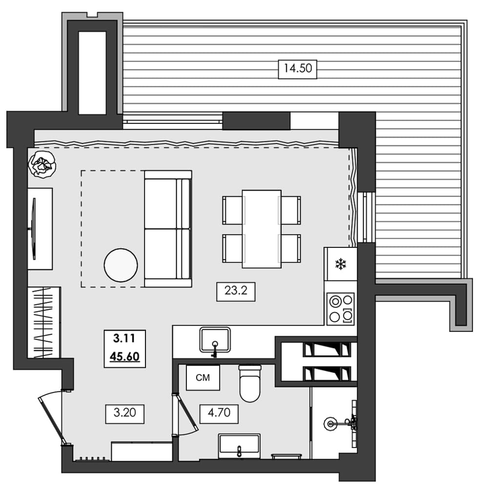 Студия, 31.1 м²