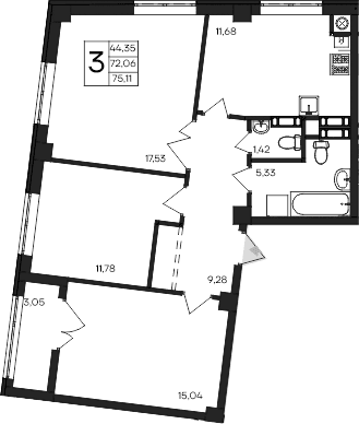 3-комн., 72.06 м²