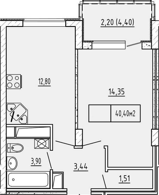 1-комн., 36 м²