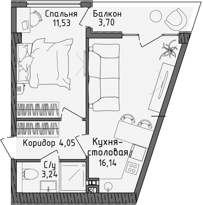 2-комн., 34.96 м²