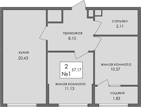 2-комн., 55.34 м²