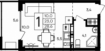 Студия, 23 м²
