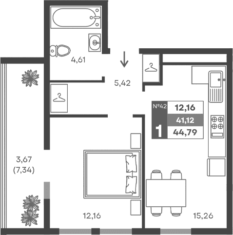 1-комн., 37.45 м²