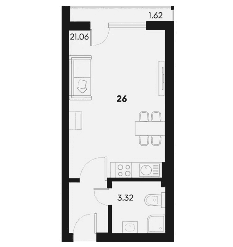 Студия, 24.38 м²