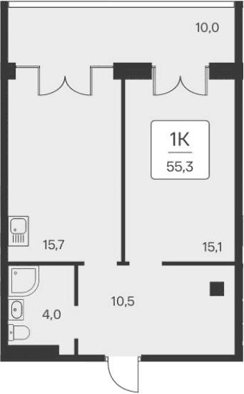 1-комн., 45.3 м²