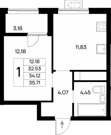 1-комн., 32.53 м²