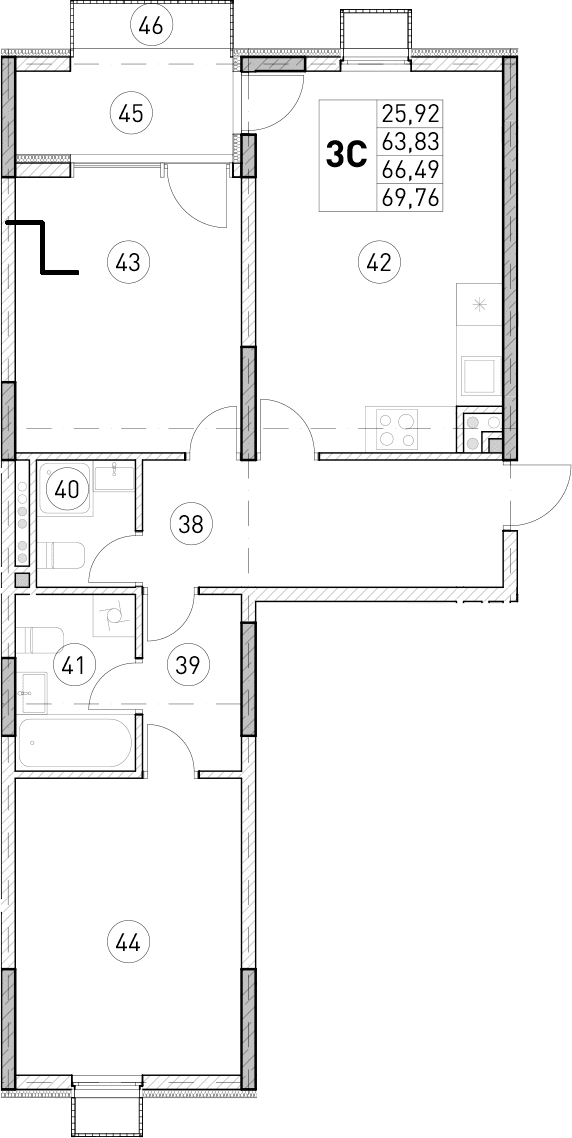 2-комн., 63.83 м²