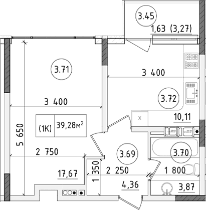 1-комн., 35.13 м²