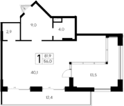 Студия, 56 м²