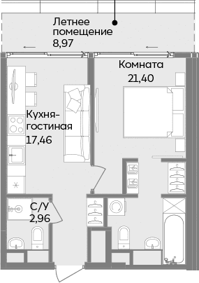 2-комн., 41.82 м²