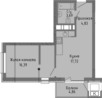 2-комн., 42.63 м²