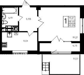 1-комн., 38.45 м²
