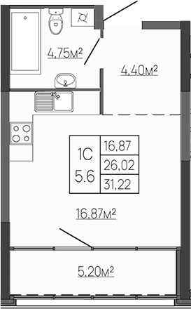 Студия, 26.02 м²