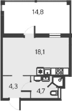 Студия, 27.1 м²