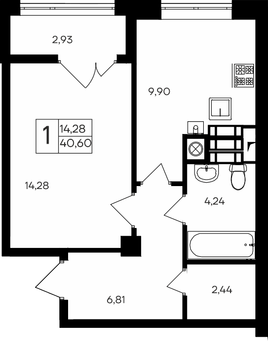 1-комн., 37.67 м²