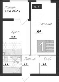 1-комн., 38.3 м²