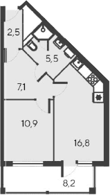 2-комн., 42.8 м²