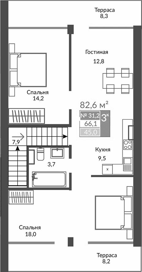 3-комн., 66.1 м²