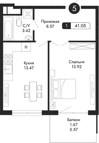 1-комн., 39.38 м²