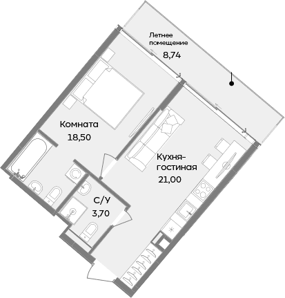 2-комн., 43.2 м²