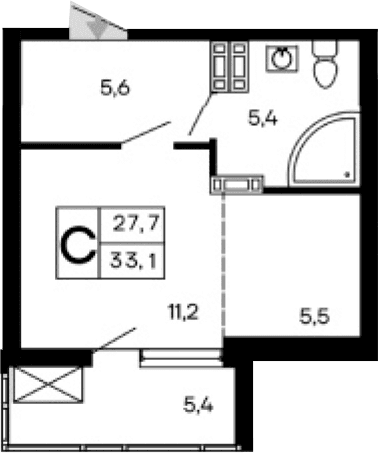 Студия, 27.7 м²