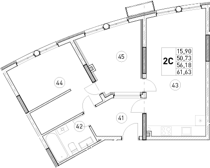 1-комн., 50.73 м²