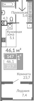 Студия, 38.7 м²