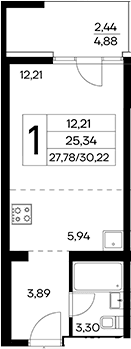 Студия, 27.78 м²