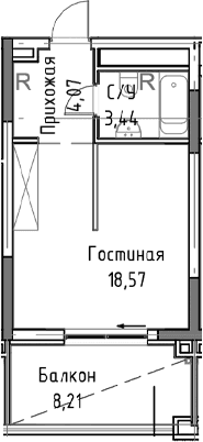 Студия, 31.83 м²