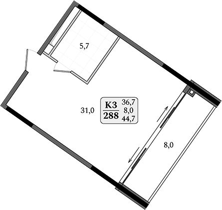 Студия, 36.7 м²