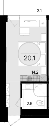 Студия, 17 м²