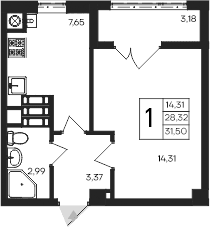 1-комн., 28.32 м²
