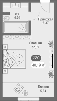 Студия, 33.66 м²