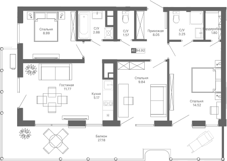 4-комн., 67.74 м²