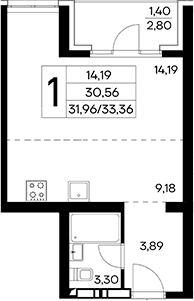 Студия, 30.56 м²