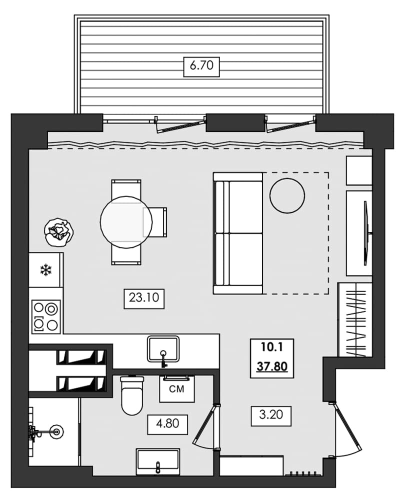 Студия, 31.1 м²