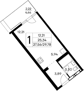 Студия, 27.56 м²