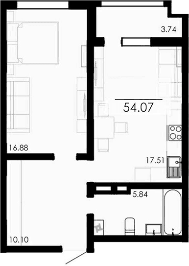 2-комн., 50.33 м²