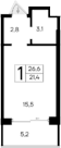 Студия, 21.4 м²
